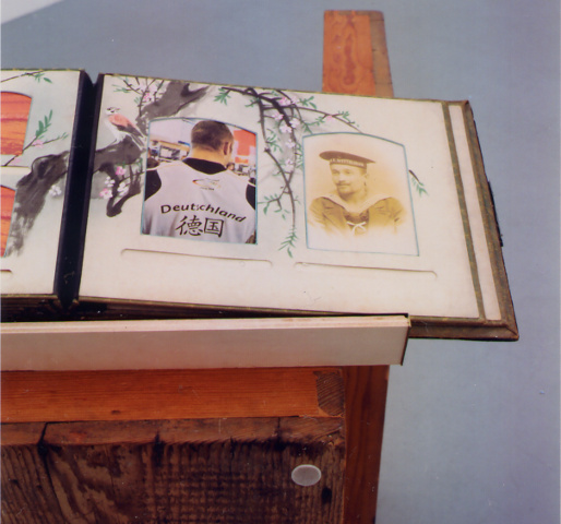 "Tsing Tang", 2008,
  installation with historical sailor's chest and historical Chinese album,
  detail (Kirsten Kötter)