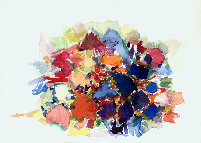 Kirsten Kötter: Site-specific Painting, Malerei vor Ort, 15.08.2012, Im Heidekraut bei der Kiesgrube Nähe Hoppegarten, Aquarell, 17 × 24 cm