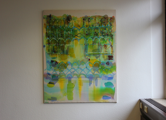 Kirsten Kötter: Gartenstadt (Marokko), 2012, Malerei auf Stoff, 135 × 115 cm