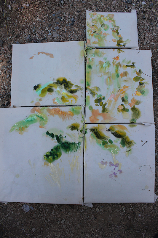 2015-09-02 Between Pietrapaola Marina and Paese: landscape - olive trees, oil on fabric (Kirsten Kötter)