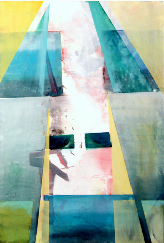 untitled (Air crash), 2007 / 2010, oil, acrylic, canvas, palimpsest (overpainting),
  120 × 80 cm (Kirsten Kötter) / ohne Titel (Flugzeugabsturz), Palimpsest (Übermalung)