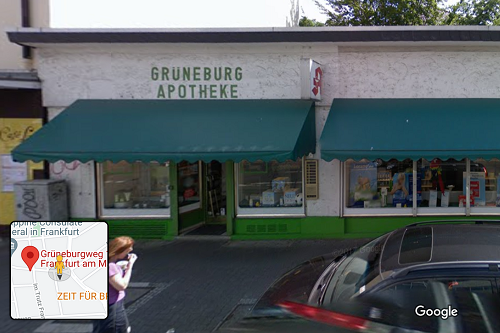 Frankfurt a. M., Grüneburgweg 5, 2008, Grüneburg Apotheke, Quelle: Google Streetview